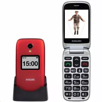 EVOLVEO EasyPhone FP, telefon mobil rabatabil de 2,8" pentru seniori cu suport de încărcare, roșu EVOLVEO EasyPhone FP, telefon mobil rabatabil de 2,8" pentru seniori cu suport de încărcare, roșu