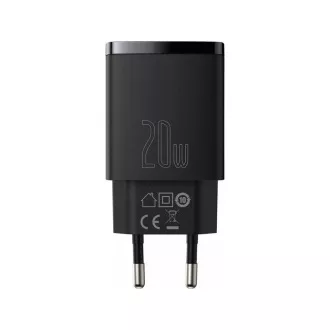 Baseus Compact Compact Quick Charging Adapter USB-A Type-C 20W EU, negru Baseus Compact Compact Quick Charging Adapter USB-A Type-C 20W EU, negru