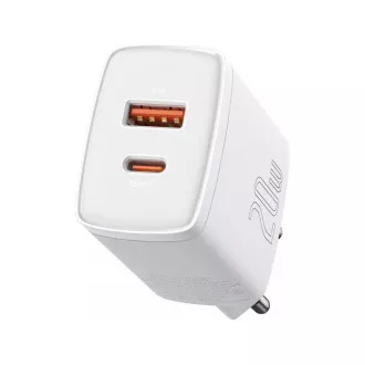 Adaptor de încărcare rapidă Baseus Compact USB-A   Type-C 20W EU, alb