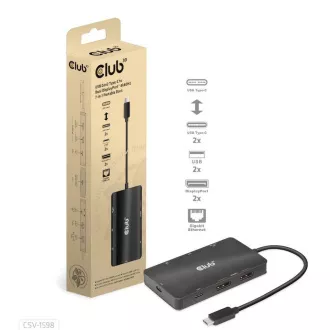 Stație de andocare Club3D USB-C 7 în 1, 2xDP, 2xUSB-C, 2xUSB, 1xRJ45, neagră