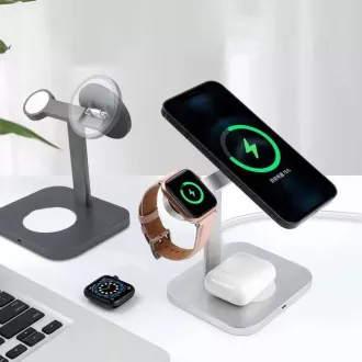COTEetCI MagSafe MagSafe 3in1 AirPods/iPhone/Apple Watch stand și stație de încărcare WS-36, argintiu