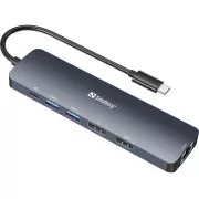 Stație de andocare Sandberg, USB-C, 8 conectori diferiți, suport 8K, PD 100 W
