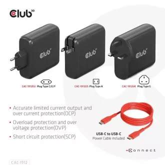 Încărcător de călătorie Club3D 100W cu tehnologie GAN, 4xUSB-A și USB-C, suport PD 3.0
