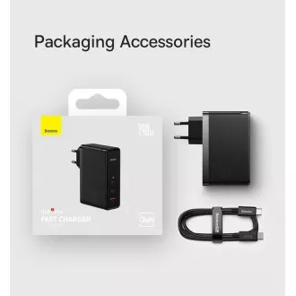 Adaptor de încărcare rapidă Baseus GaN5 Pro 2x USB-C   USB-A 140W negru
