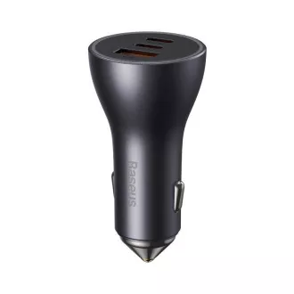 Baseus adaptor auto cu încărcare rapidă 2*USB-C   USB-A 65W gri închis