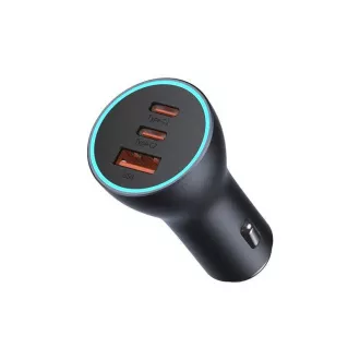 Baseus adaptor auto cu încărcare rapidă 2*USB-C   USB-A 65W gri închis