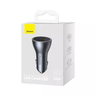 Baseus adaptor auto cu încărcare rapidă 2*USB-C   USB-A 65W gri închis