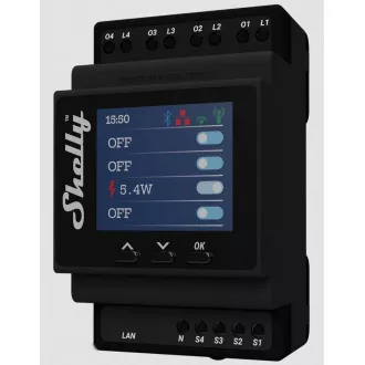 Shelly Pro 4PM, modul comutator șină DIN cu 4 canale, WiFi