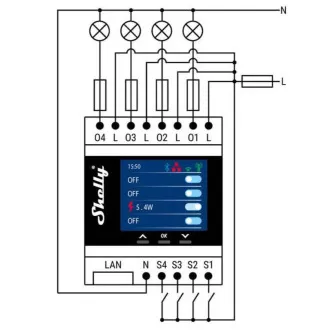 Shelly Pro 4PM, modul comutator șină DIN cu 4 canale, WiFi