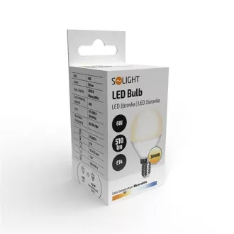 Bec cu LED Solight, miniglob, 6W, E14, 3000K, 510lm, alb