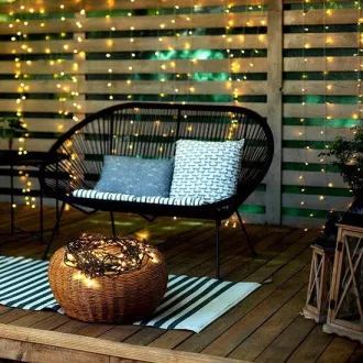 Lanț de Crăciun Solight LED pentru exterior, 100 de LED-uri, 10 m, cablu de 3 m, 8 funcții, temporizator, IP44, alb cald
