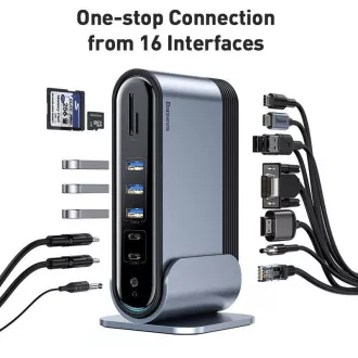 Baseus 17in1 dock de proiecție cu 3 ecrane Baseus 17in1 cu conexiune USB-C (adaptor de priză CN UE UK), gri Baseus 17in1 dock de proiecție cu 3 ecrane Baseus 17in1 cu conexiune USB-C (adaptor de priză CN UE UK), gri