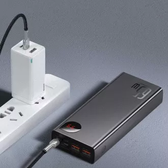 Baseus Adaman Metal Power Bank cu afișaj digital QC   PD 20000mAh 65W, negru   cablu USB-A/USB-C 30cm, negru