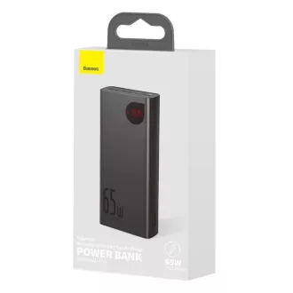 Baseus Adaman Metal Power Bank cu afișaj digital QC   PD 20000mAh 65W, negru   cablu USB-A/USB-C 30cm, negru