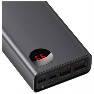 Baseus Adaman Metal Power Bank cu afișaj digital QC   PD 20000mAh 65W, negru   cablu USB-A/USB-C 30cm, negru