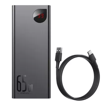 Baseus Adaman Metal Power Bank cu afișaj digital QC   PD 20000mAh 65W, negru   cablu USB-A/USB-C 30cm, negru
