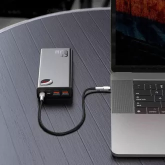 Baseus Adaman Metal Power Bank cu afișaj digital QC   PD 20000mAh 65W, negru   cablu USB-A/USB-C 30cm, negru