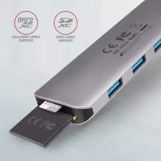 AXAGON HMC-HCR3A, hub USB 3.2 Gen 1, 3x porturi USB-A, HDMI 4k/30Hz, SD/microSD, cablu USB-C 20cm