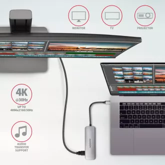 AXAGON HMC-HCR3A, hub USB 3.2 Gen 1, 3x porturi USB-A, HDMI 4k/30Hz, SD/microSD, cablu USB-C 20cm