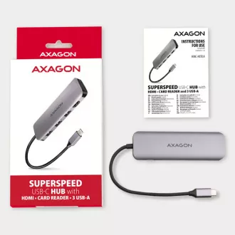 AXAGON HMC-HCR3A, hub USB 3.2 Gen 1, 3x porturi USB-A, HDMI 4k/30Hz, SD/microSD, cablu USB-C 20cm