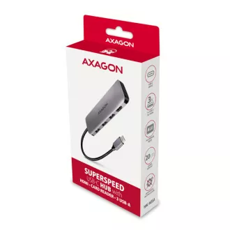 AXAGON HMC-HCR3A, hub USB 3.2 Gen 1, 3x porturi USB-A, HDMI 4k/30Hz, SD/microSD, cablu USB-C 20cm
