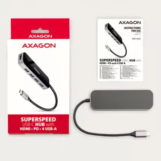 AXAGON HMC-6H4A, hub USB 3.2 Gen 1, 4x porturi USB-A, HDMI 4k/30Hz, PD 100W, cablu USB-C 20cm