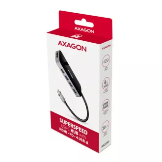 AXAGON HMC-6H4A, hub USB 3.2 Gen 1, 4x porturi USB-A, HDMI 4k/30Hz, PD 100W, cablu USB-C 20cm