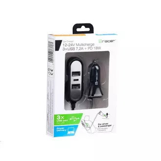 Încărcător auto TRACER 12-24V Multicharge 3xUSB 7, 2A   PD 18W