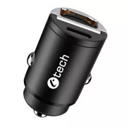 C-TECH Încărcător auto USB UCC-02, 1x Tip C   1 x Tip A, 30W