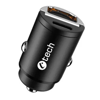 C-TECH Încărcător auto USB UCC-02, 1x Tip C   1 x Tip A, 30W