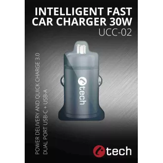 C-TECH Încărcător auto USB UCC-02, 1x Tip C   1 x Tip A, 30W