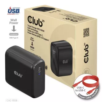 Încărcător de călătorie Club3D 100W cu tehnologie GAN, certificat USB-IF TID, USB Type-C, suport Power Delivery(PD) 3.0