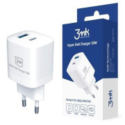 3mk Hyper Charger 33W, GaN, 1x USB-C (PD)   1x USB, alb