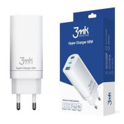 3mk Hyper Charger 65W, GaN, 2x USB-C (PD)   1x USB, alb