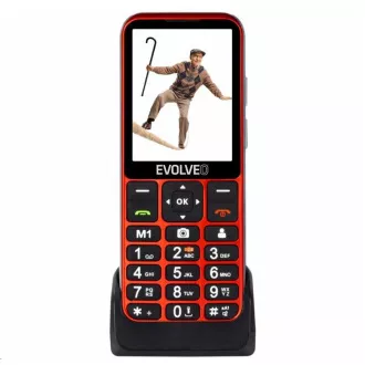 EVOLVEO EasyPhone LT, telefon mobil pentru seniori cu suport de încărcare, roșu