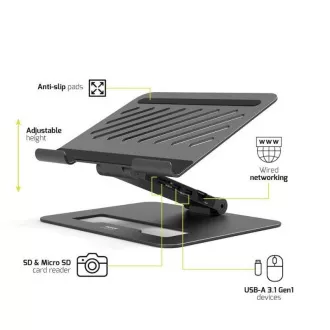Stație de andocare PORT cu suport pentru laptop pentru până la 7 periferice prin USB-C, negru