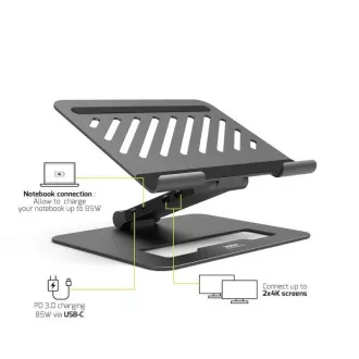 Stație de andocare PORT cu suport pentru laptop pentru până la 7 periferice prin USB-C, negru