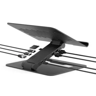Stație de andocare PORT cu suport pentru laptop pentru până la 7 periferice prin USB-C, negru