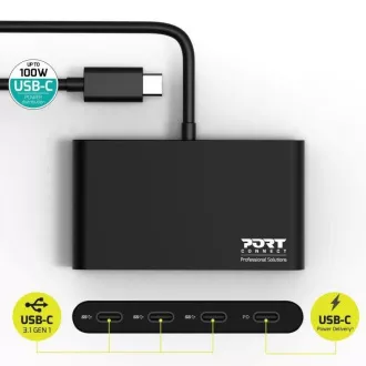 PORT hub USB-C cu porturi 3x USB-C 3.1 + 1x USB-C 100 W PD