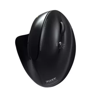 Mouse ergonomic vertical fără fir PORT, BT, 2, 4 GHz, USB-A/C, pentru dreptaci, negru