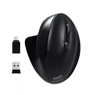 Mouse ergonomic vertical fără fir PORT, BT, 2, 4 GHz, USB-A/C, pentru dreptaci, negru