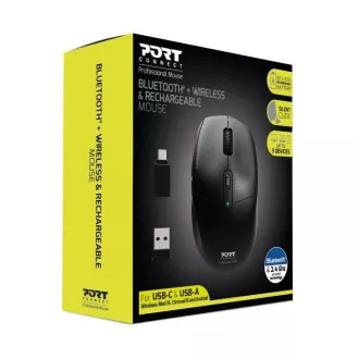 Mouse reîncărcabil PORT cu conexiune wireless dublă, BT, 2, 4 GHz, USB-A/C, negru
