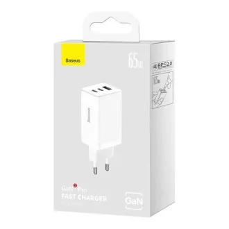 Adaptor de încărcare rapidă Baseus GaN5 Pro 2x USB-C   USB-A 65W alb