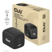Încărcător de călătorie Club3D 65W cu tehnologie GAN, 3 porturi (2xUSB-C   USB-A), suport Power Delivery(PD) 3.0