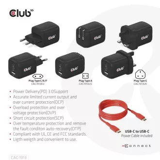 Încărcător de călătorie Club3D 65W cu tehnologie GAN, 3 porturi (2xUSB-C USB-A), suport Power Delivery(PD) 3.0 Încărcător de călătorie Club3D 65W cu tehnologie GAN, 3 porturi (2xUSB-C USB-A), suport Power Delivery(PD) 3.0