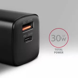 AXAGON ACU-PQ30, încărcător de rețea Sil 30W, 2x porturi (USB-A + USB-C), PD3.0/PPS/QC4+/SFC/AFC/Apple, negru