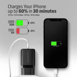 AXAGON ACU-PQ30, încărcător de rețea Sil 30W, 2x porturi (USB-A + USB-C), PD3.0/PPS/QC4+/SFC/AFC/Apple, negru