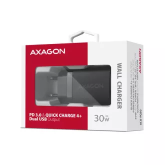 AXAGON ACU-PQ30, încărcător de rețea Sil 30W, 2x porturi (USB-A + USB-C), PD3.0/PPS/QC4+/SFC/AFC/Apple, negru