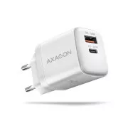 AXAGON ACU-PQ30W, încărcător de rețea Sil 30W, 2x porturi (USB-A + USB-C), PD3.0/PPS/QC4+/SFC/AFC/Apple, alb
