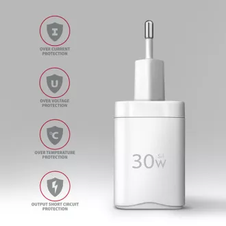 AXAGON ACU-PQ30W, încărcător de rețea Sil 30W, 2x porturi (USB-A + USB-C), PD3.0/PPS/QC4+/SFC/AFC/Apple, alb